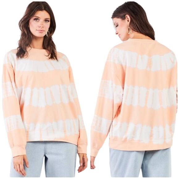 Le Lis S Peach White Tie Dye Oversized Crew Neck Long Sleeve Sweatshirt Sweater - Picture 1 of 6